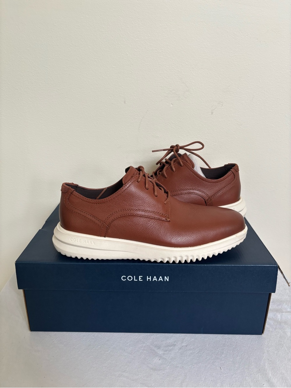 Cole Haan Grand Plain Toe Oxford Size 8 M Mens British Tan Tumbled Leather NEW